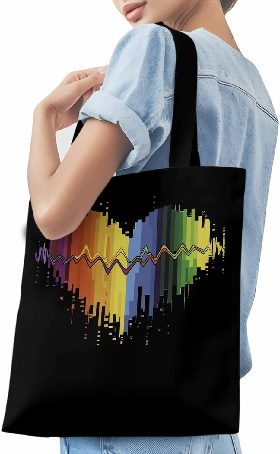 Canvas Tote Bag, Abstract Graffiti Lover Heart Aesthetic Canvas Tote Handbags for Women Shoulder Bag