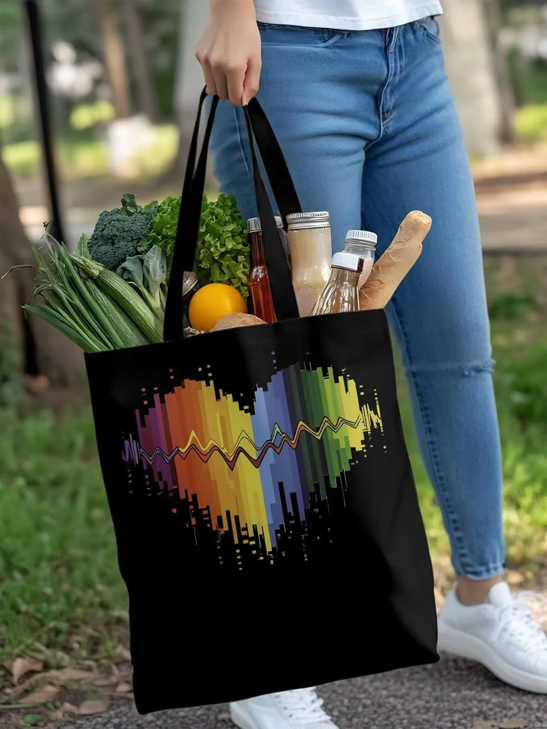 Canvas Tote Bag, Abstract Graffiti Lover Heart Aesthetic Canvas Tote Handbags for Women Shoulder Bag