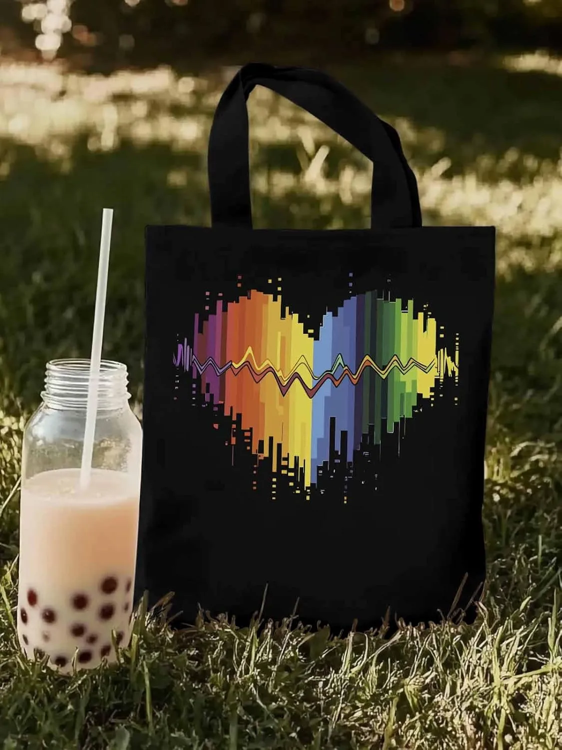 Canvas Tote Bag, Abstract Graffiti Lover Heart Aesthetic Canvas Tote Handbags for Women Shoulder Bag