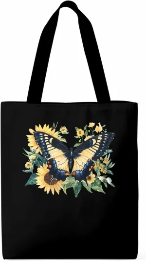 Canvas Tote Bag, Aesthetic Botanical Sunflower Butterfly Aesthetic Canvas Tote Handbags for Women Shoulder Bag