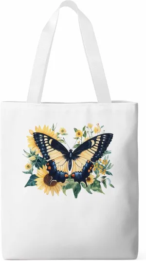 Canvas Tote Bag, Aesthetic Botanical Sunflower Butterfly Aesthetic Canvas Tote Handbags for Women Shoulder Bag