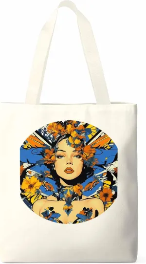 Canvas Tote Bag, Aesthetic Flowers Girl Botanical Floral Aesthetic Canvas Tote Handbags for Women Shoulder Bag