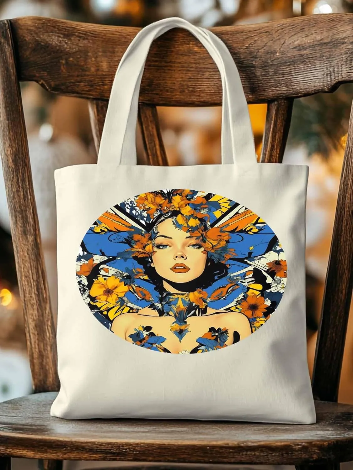 Canvas Tote Bag, Aesthetic Flowers Girl Botanical Floral Aesthetic Canvas Tote Handbags for Women Shoulder Bag