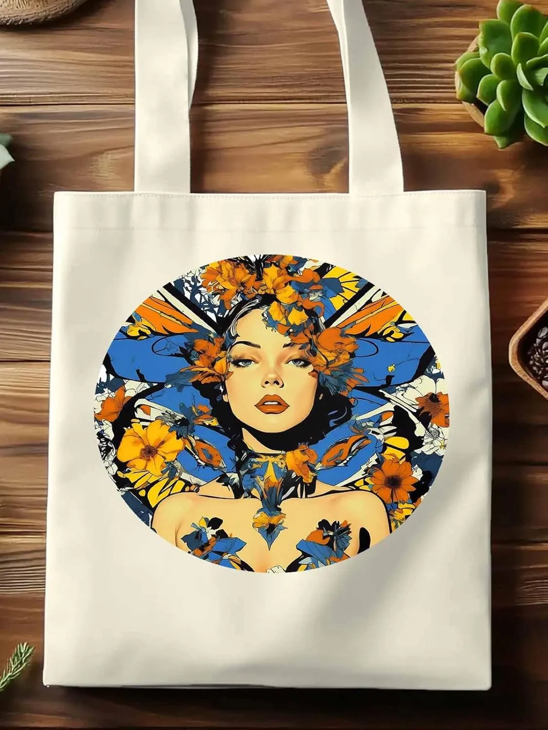 Canvas Tote Bag, Aesthetic Flowers Girl Botanical Floral Aesthetic Canvas Tote Handbags for Women Shoulder Bag
