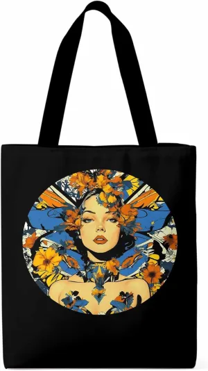 Canvas Tote Bag, Aesthetic Flowers Girl Botanical Floral Aesthetic Canvas Tote Handbags for Women Shoulder Bag