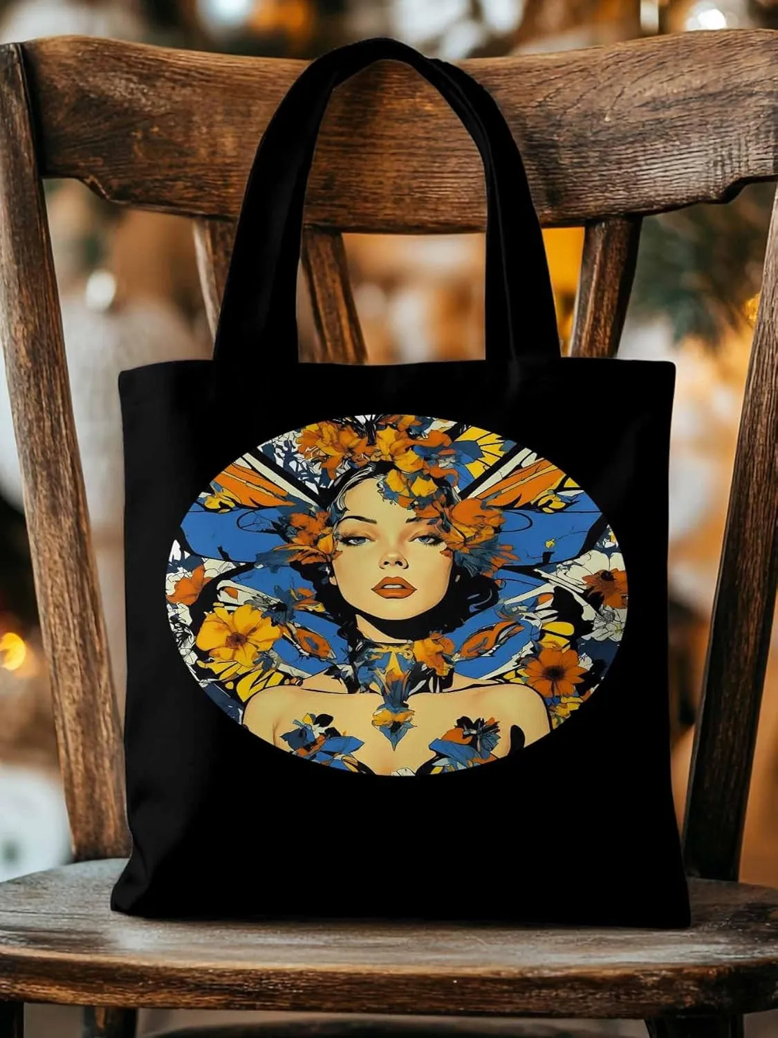 Canvas Tote Bag, Aesthetic Flowers Girl Botanical Floral Aesthetic Canvas Tote Handbags for Women Shoulder Bag