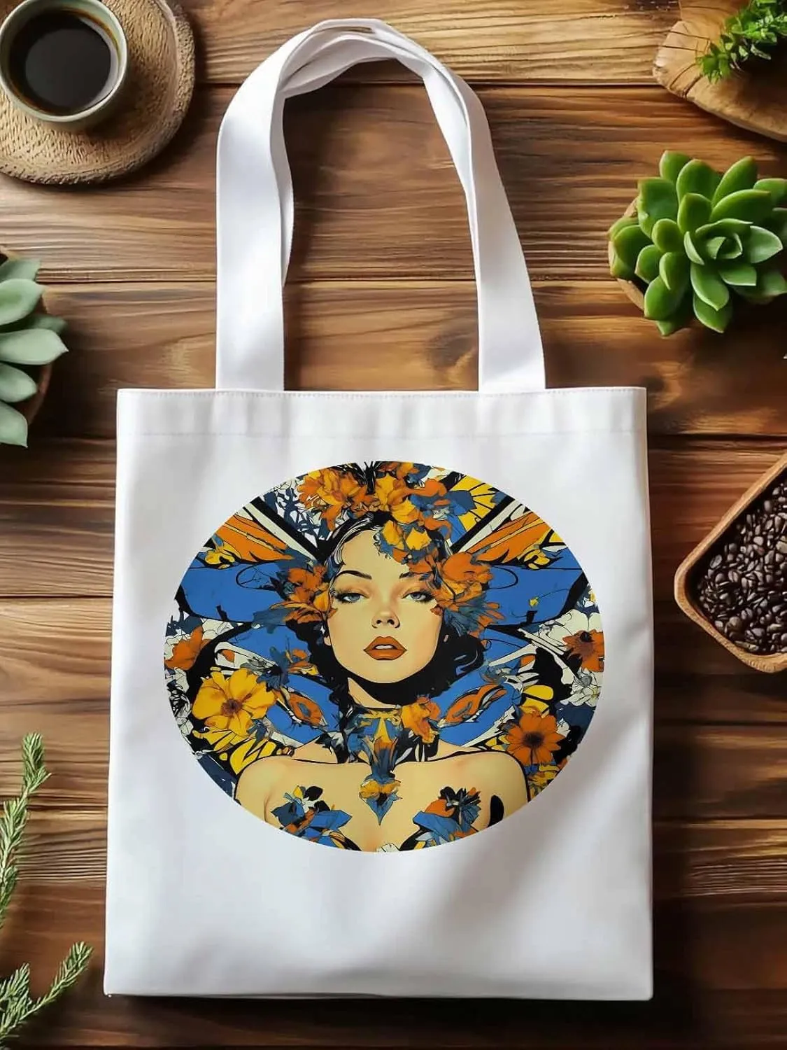 Canvas Tote Bag, Aesthetic Flowers Girl Botanical Floral Aesthetic Canvas Tote Handbags for Women Shoulder Bag