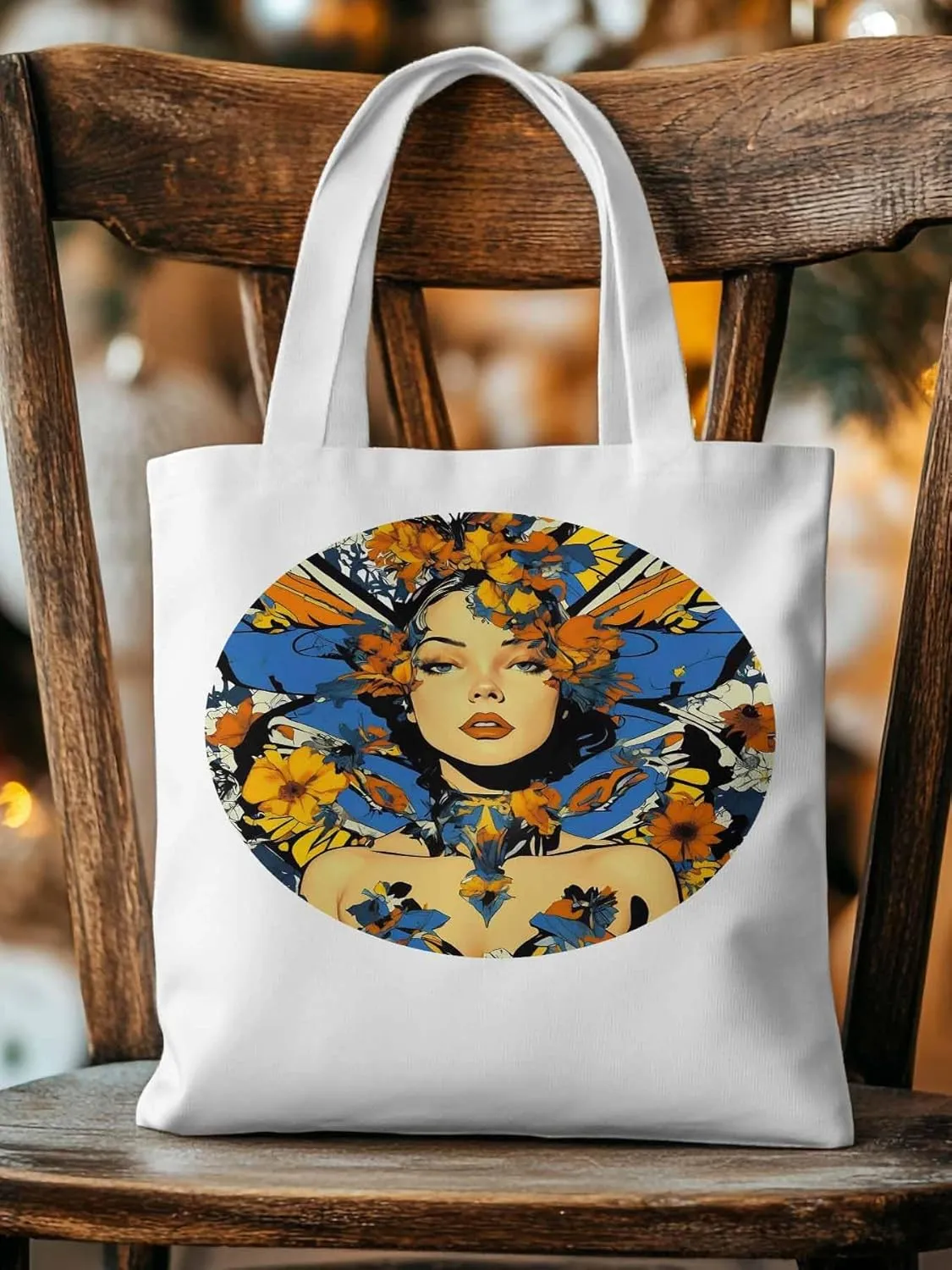 Canvas Tote Bag, Aesthetic Flowers Girl Botanical Floral Aesthetic Canvas Tote Handbags for Women Shoulder Bag