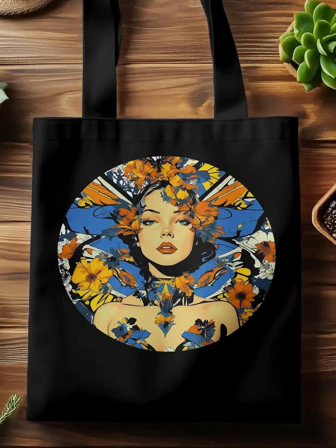 Canvas Tote Bag, Aesthetic Flowers Girl Botanical Floral Aesthetic Canvas Tote Handbags for Women Shoulder Bag