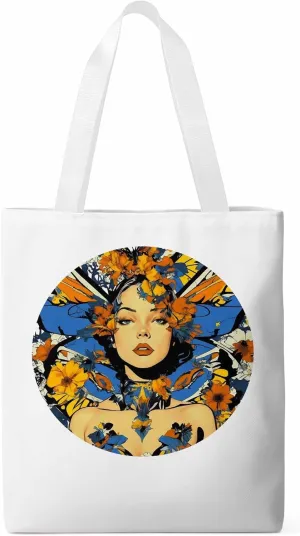 Canvas Tote Bag, Aesthetic Flowers Girl Botanical Floral Aesthetic Canvas Tote Handbags for Women Shoulder Bag