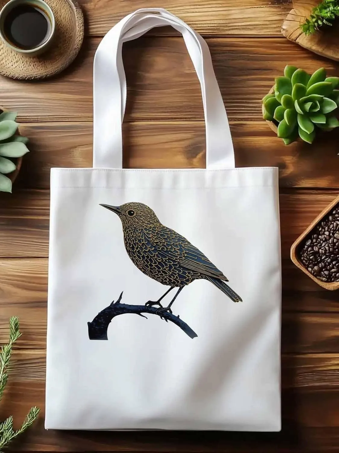 Canvas Tote Bag, Animals Pirnt Aesthetic Canvas Tote Handbags for Women Shoulder Bag Bird on Branch