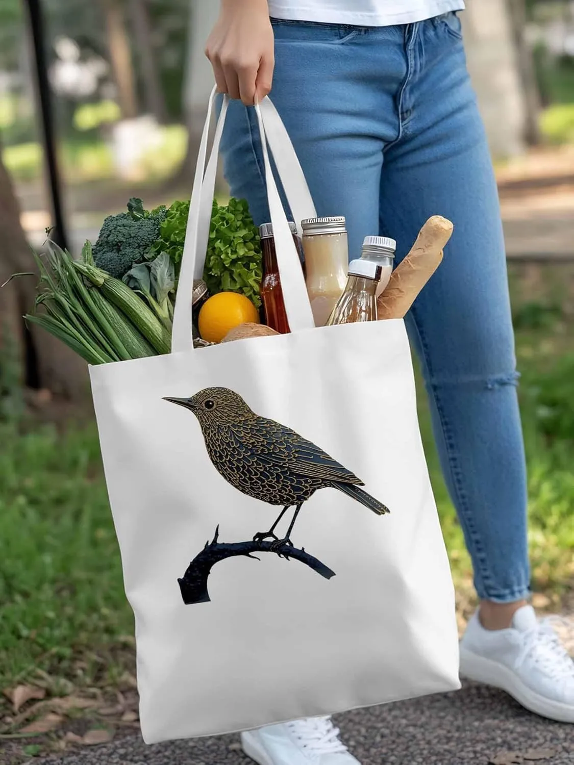 Canvas Tote Bag, Animals Pirnt Aesthetic Canvas Tote Handbags for Women Shoulder Bag Bird on Branch