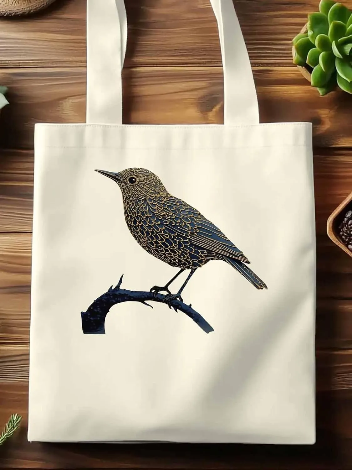 Canvas Tote Bag, Animals Pirnt Aesthetic Canvas Tote Handbags for Women Shoulder Bag Bird on Branch