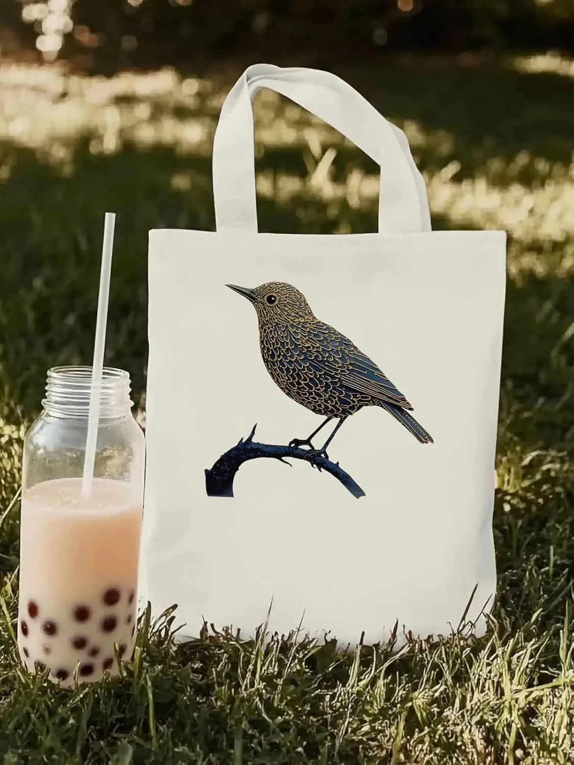Canvas Tote Bag, Animals Pirnt Aesthetic Canvas Tote Handbags for Women Shoulder Bag Bird on Branch