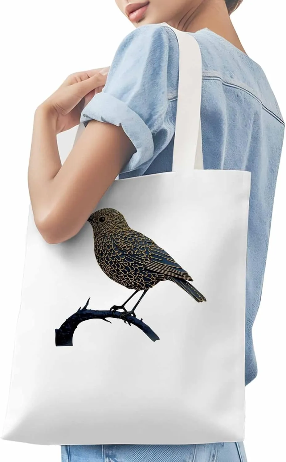 Canvas Tote Bag, Animals Pirnt Aesthetic Canvas Tote Handbags for Women Shoulder Bag Bird on Branch