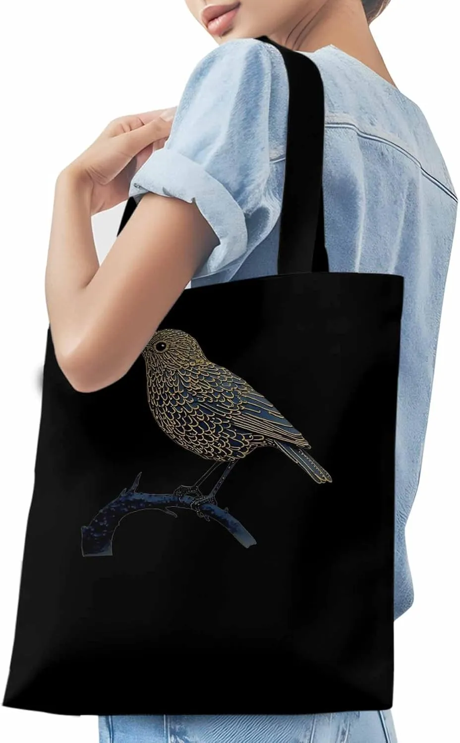 Canvas Tote Bag, Animals Pirnt Aesthetic Canvas Tote Handbags for Women Shoulder Bag Bird on Branch