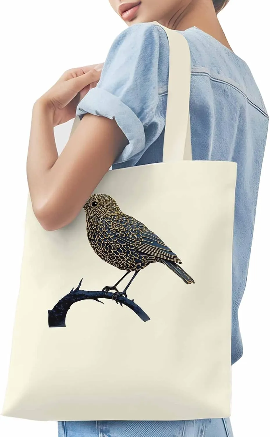 Canvas Tote Bag, Animals Pirnt Aesthetic Canvas Tote Handbags for Women Shoulder Bag Bird on Branch