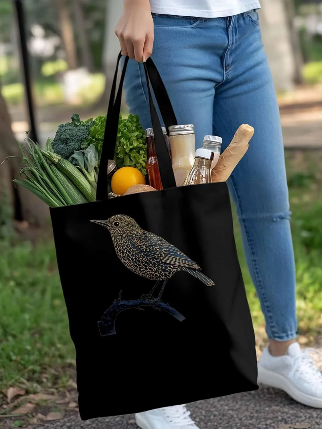Canvas Tote Bag, Animals Pirnt Aesthetic Canvas Tote Handbags for Women Shoulder Bag Bird on Branch