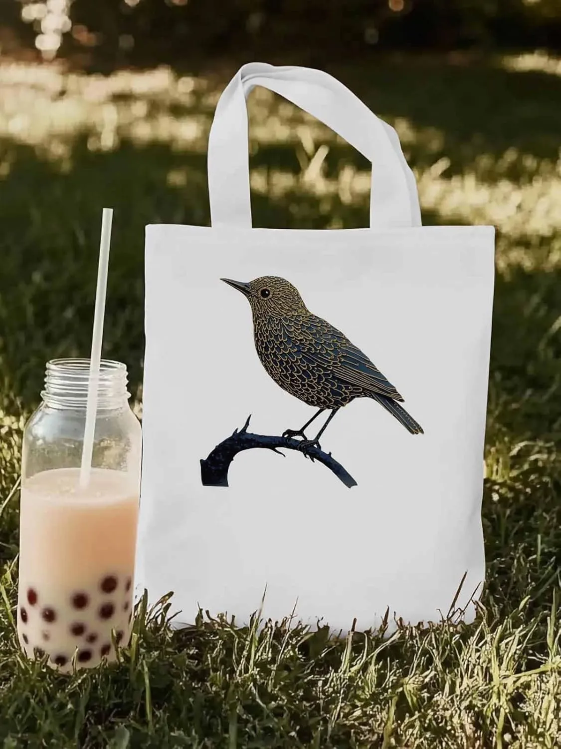 Canvas Tote Bag, Animals Pirnt Aesthetic Canvas Tote Handbags for Women Shoulder Bag Bird on Branch
