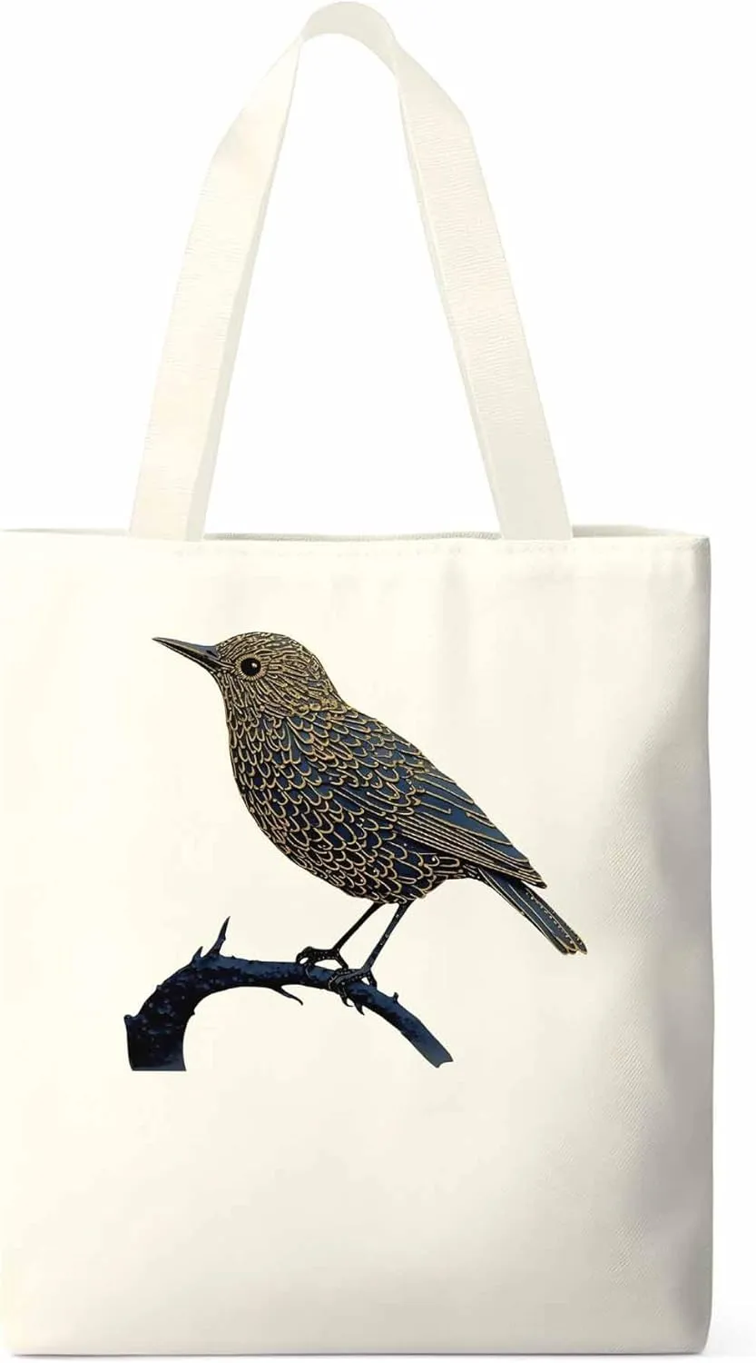 Canvas Tote Bag, Animals Pirnt Aesthetic Canvas Tote Handbags for Women Shoulder Bag Bird on Branch