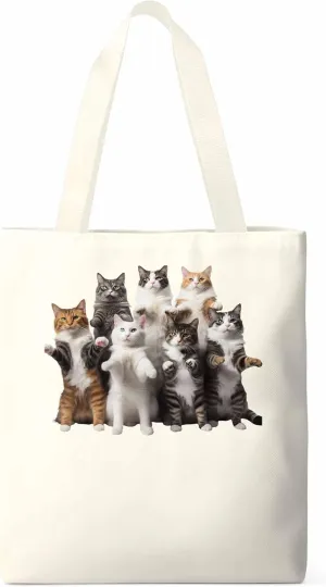 Canvas Tote Bag, Animals Print Aesthetic Canvas Tote Handbags for Women Shoulder Bag Stand Cat