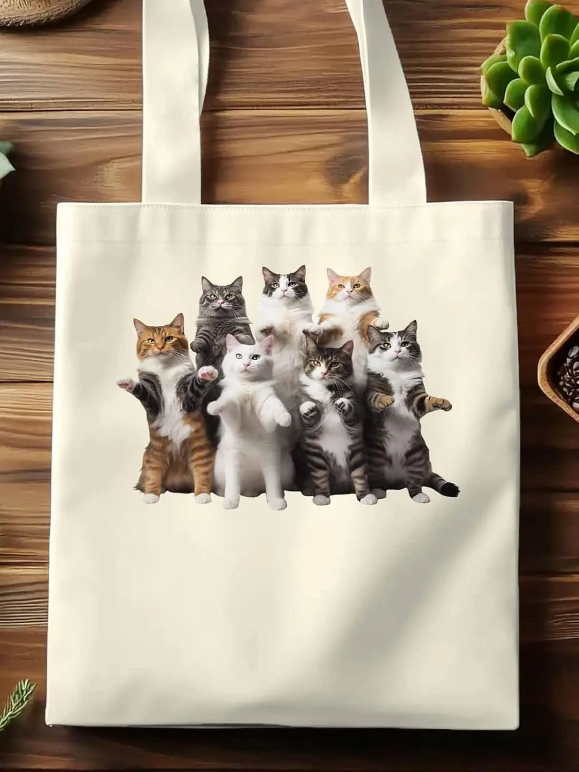 Canvas Tote Bag, Animals Print Aesthetic Canvas Tote Handbags for Women Shoulder Bag Stand Cat