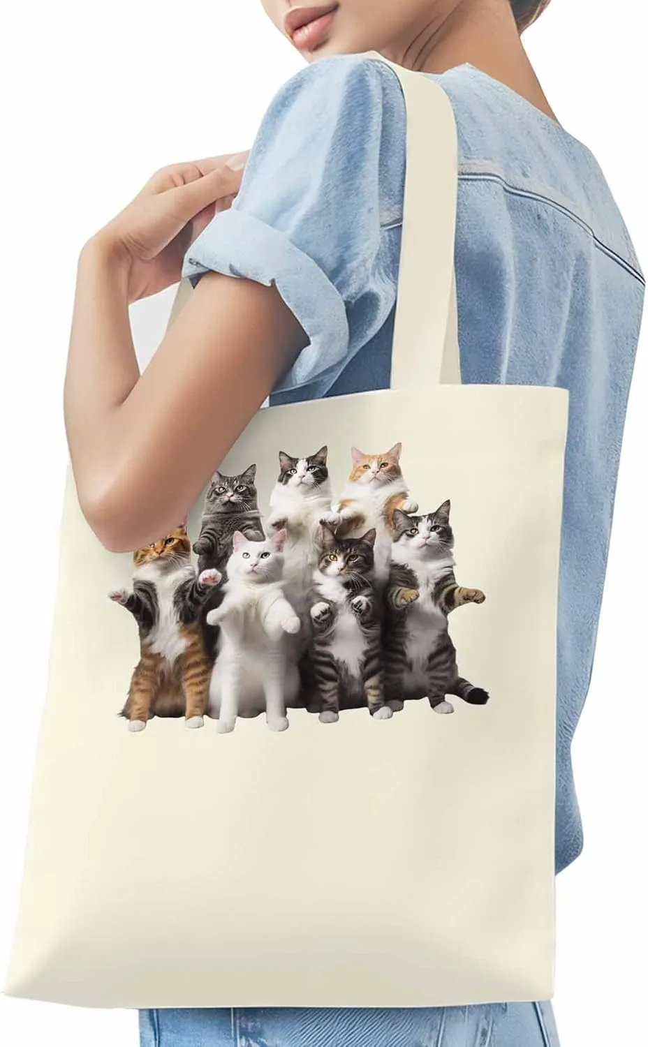 Canvas Tote Bag, Animals Print Aesthetic Canvas Tote Handbags for Women Shoulder Bag Stand Cat