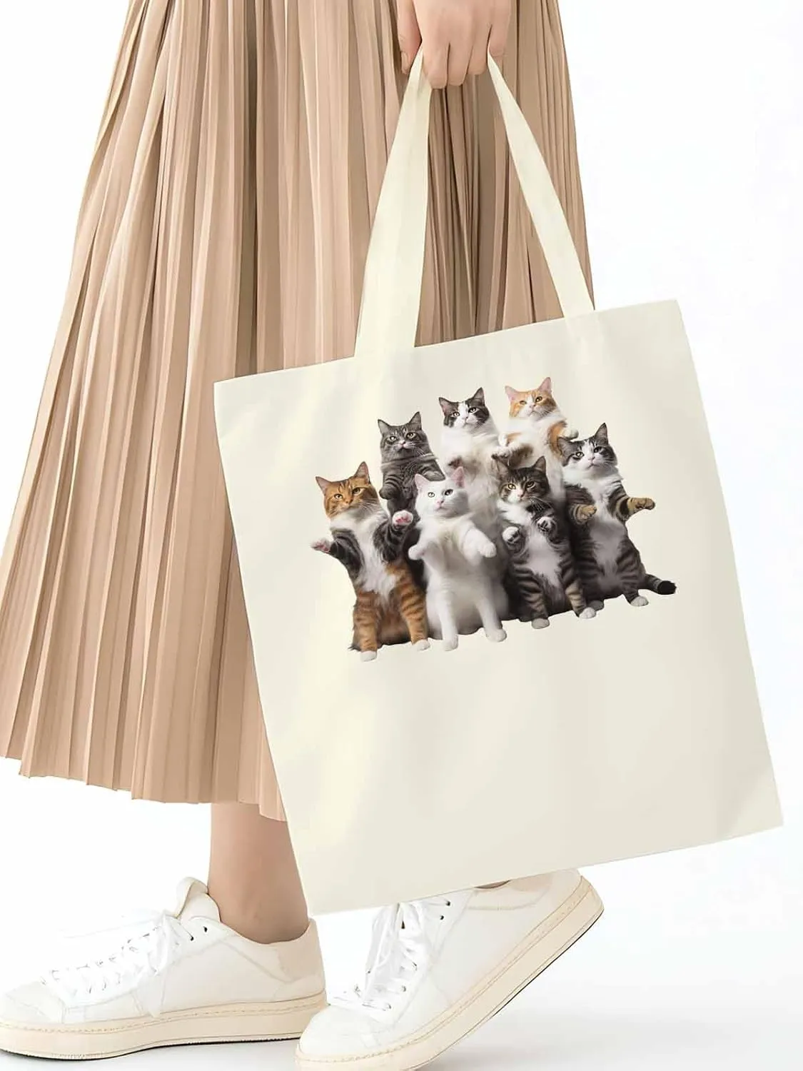 Canvas Tote Bag, Animals Print Aesthetic Canvas Tote Handbags for Women Shoulder Bag Stand Cat