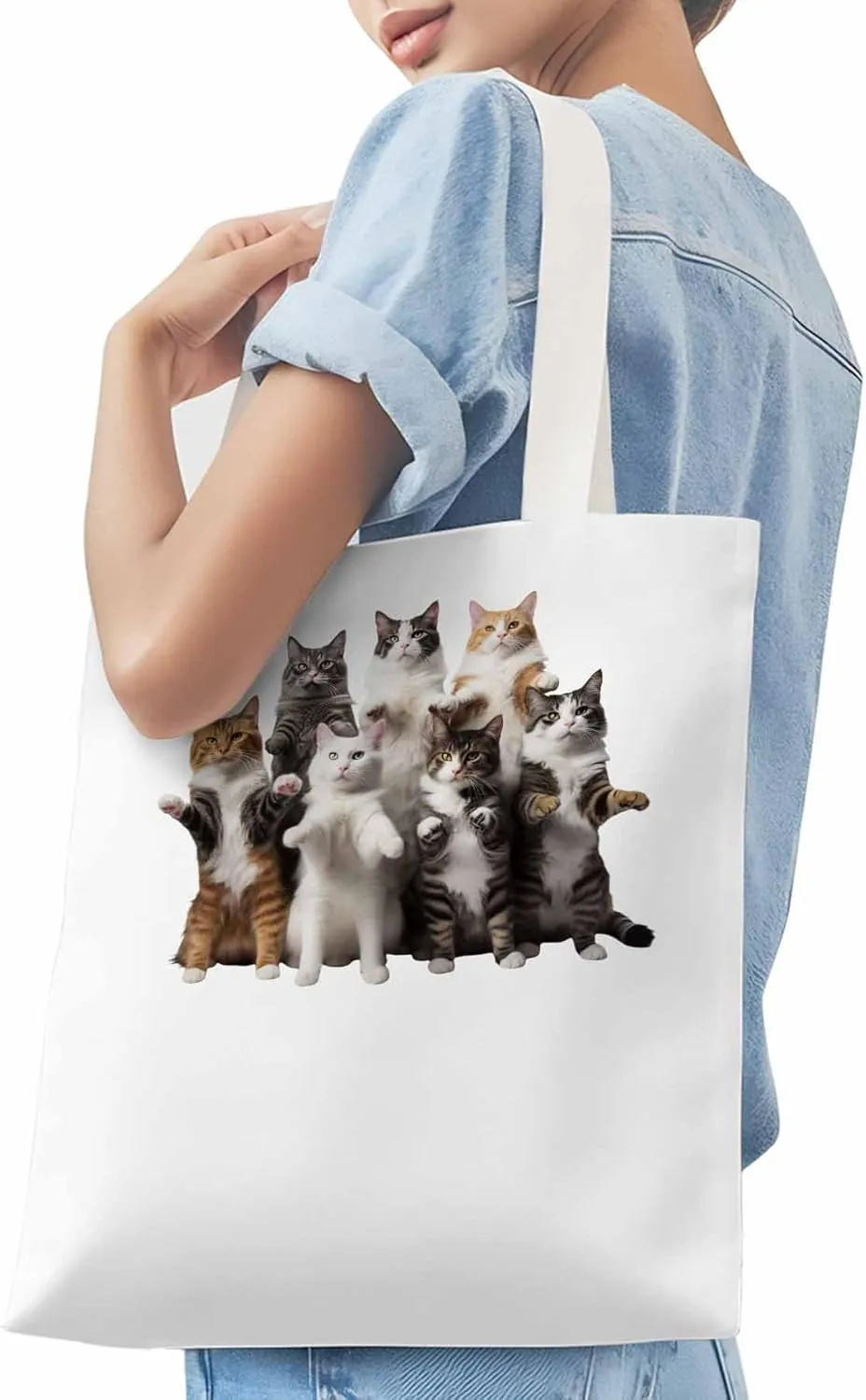 Canvas Tote Bag, Animals Print Aesthetic Canvas Tote Handbags for Women Shoulder Bag Stand Cat