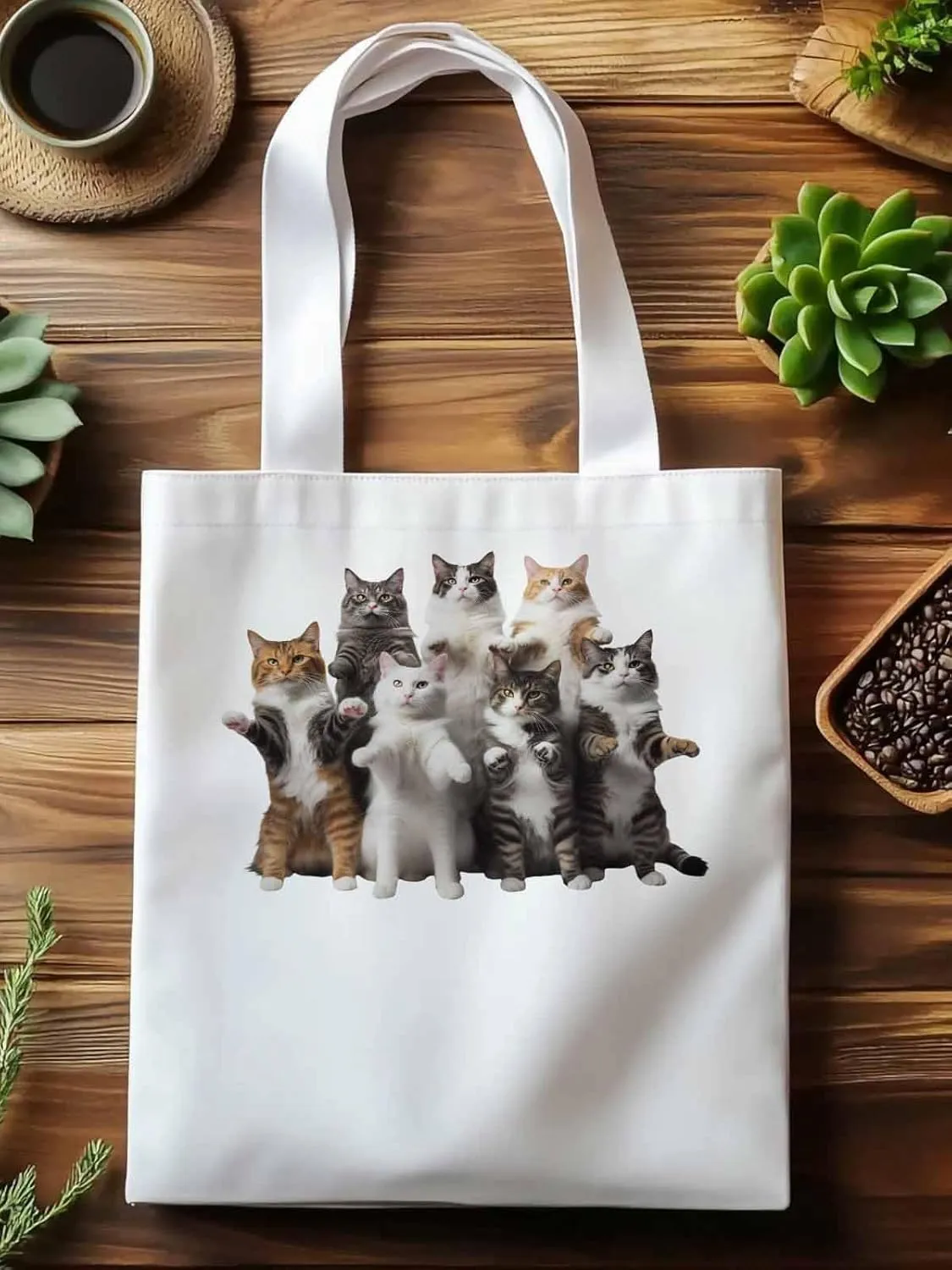 Canvas Tote Bag, Animals Print Aesthetic Canvas Tote Handbags for Women Shoulder Bag Stand Cat