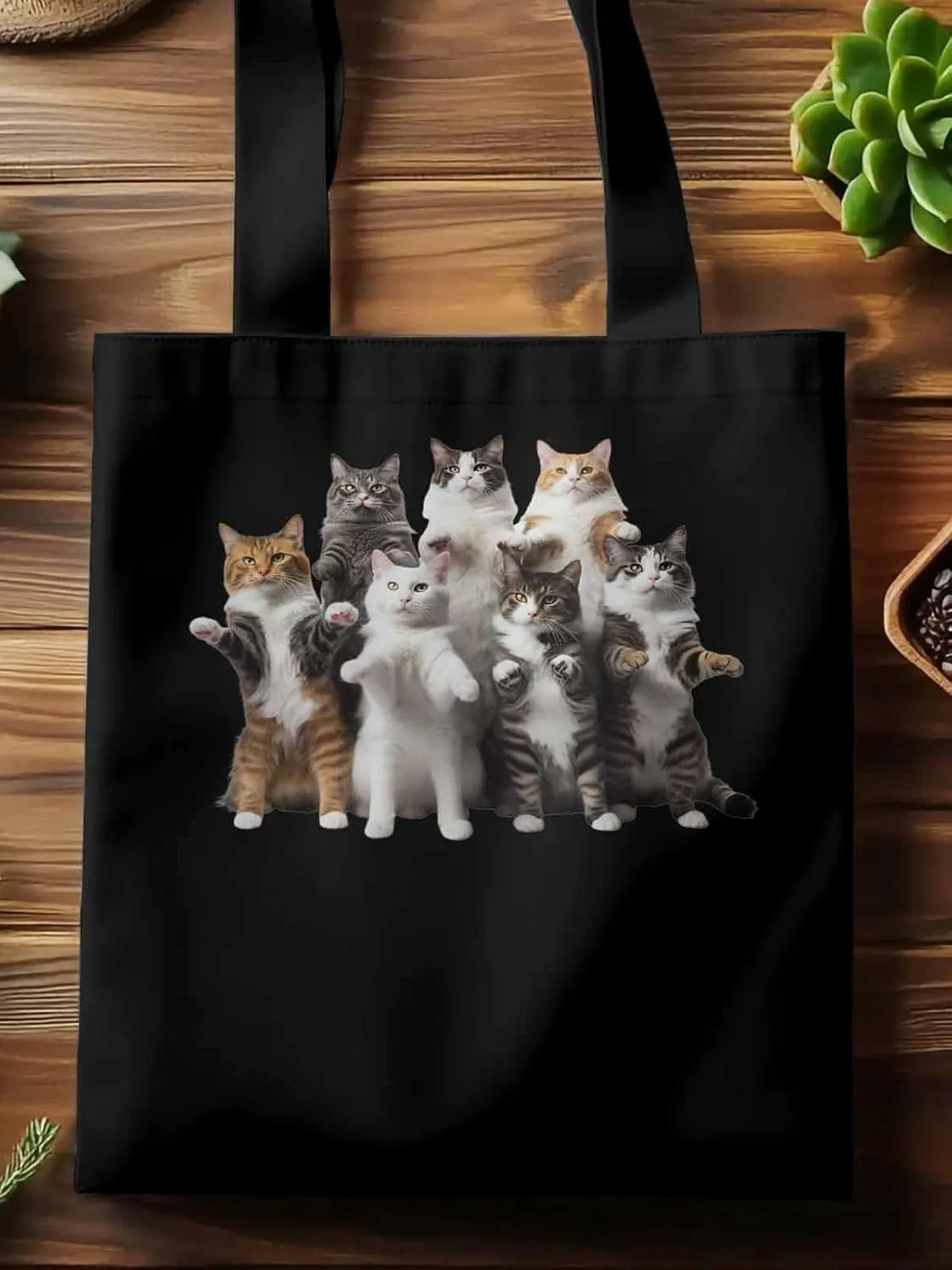 Canvas Tote Bag, Animals Print Aesthetic Canvas Tote Handbags for Women Shoulder Bag Stand Cat