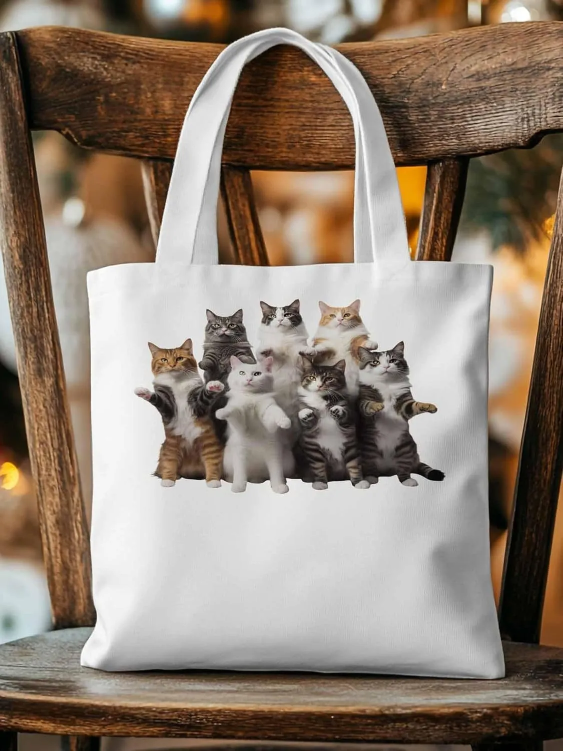 Canvas Tote Bag, Animals Print Aesthetic Canvas Tote Handbags for Women Shoulder Bag Stand Cat