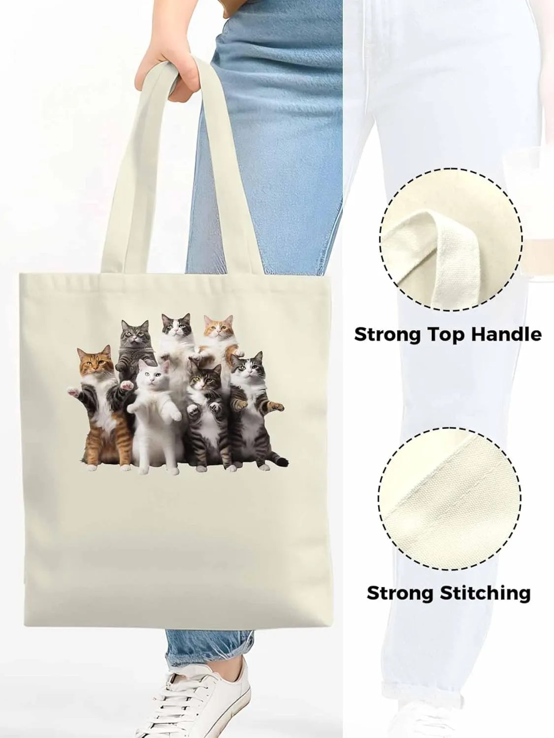 Canvas Tote Bag, Animals Print Aesthetic Canvas Tote Handbags for Women Shoulder Bag Stand Cat