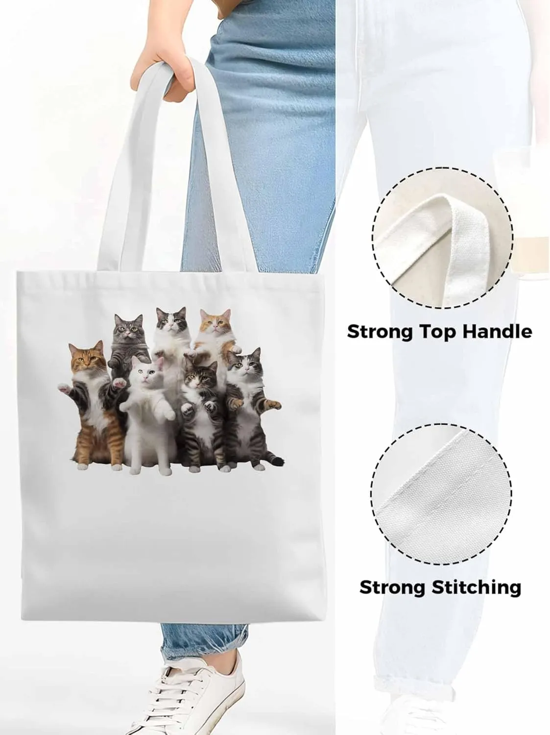 Canvas Tote Bag, Animals Print Aesthetic Canvas Tote Handbags for Women Shoulder Bag Stand Cat