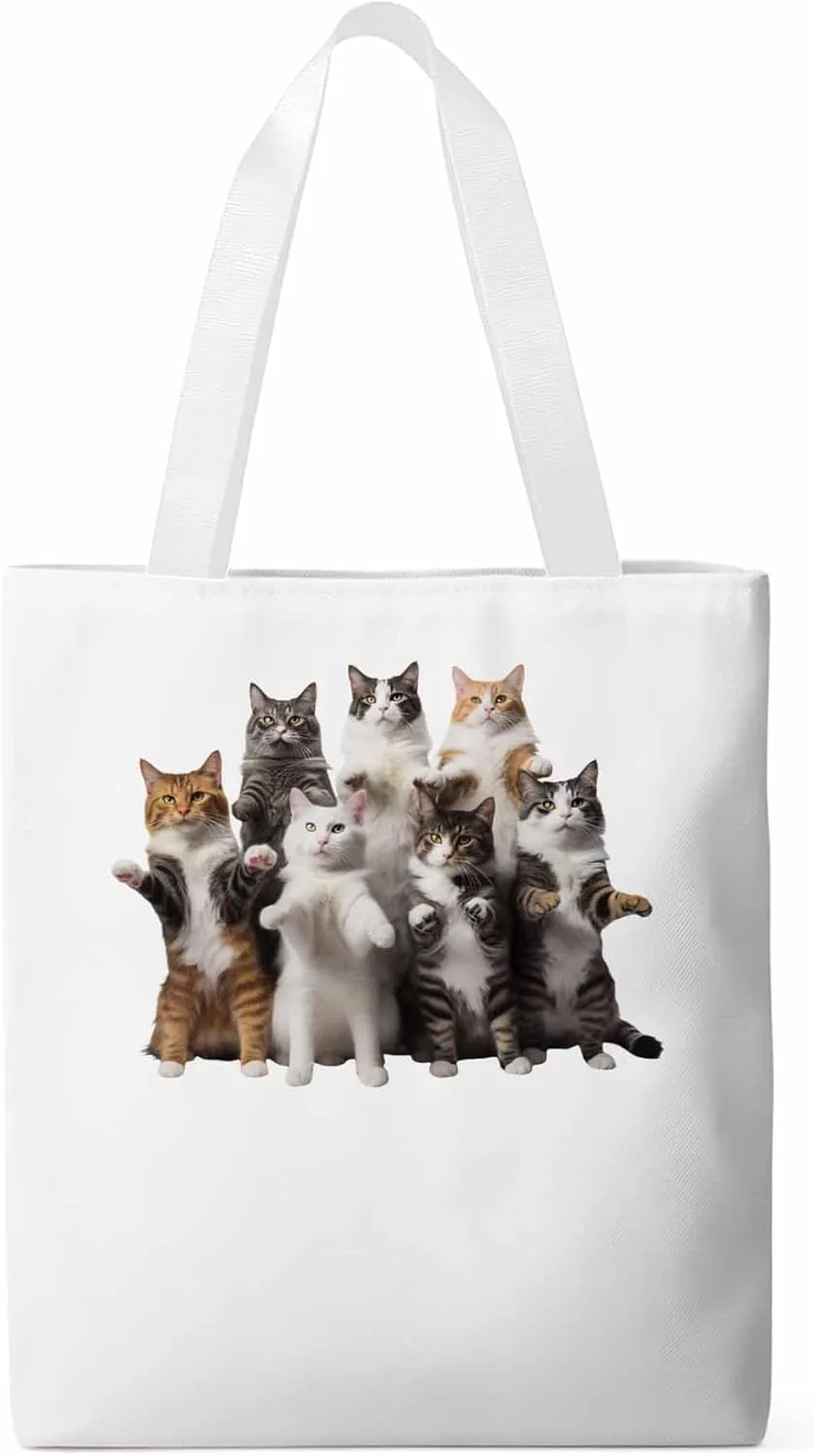 Canvas Tote Bag, Animals Print Aesthetic Canvas Tote Handbags for Women Shoulder Bag Stand Cat