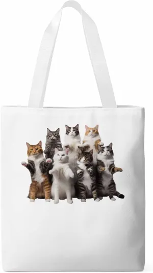 Canvas Tote Bag, Animals Print Aesthetic Canvas Tote Handbags for Women Shoulder Bag Stand Cat