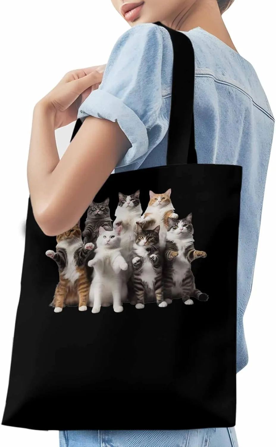 Canvas Tote Bag, Animals Print Aesthetic Canvas Tote Handbags for Women Shoulder Bag Stand Cat