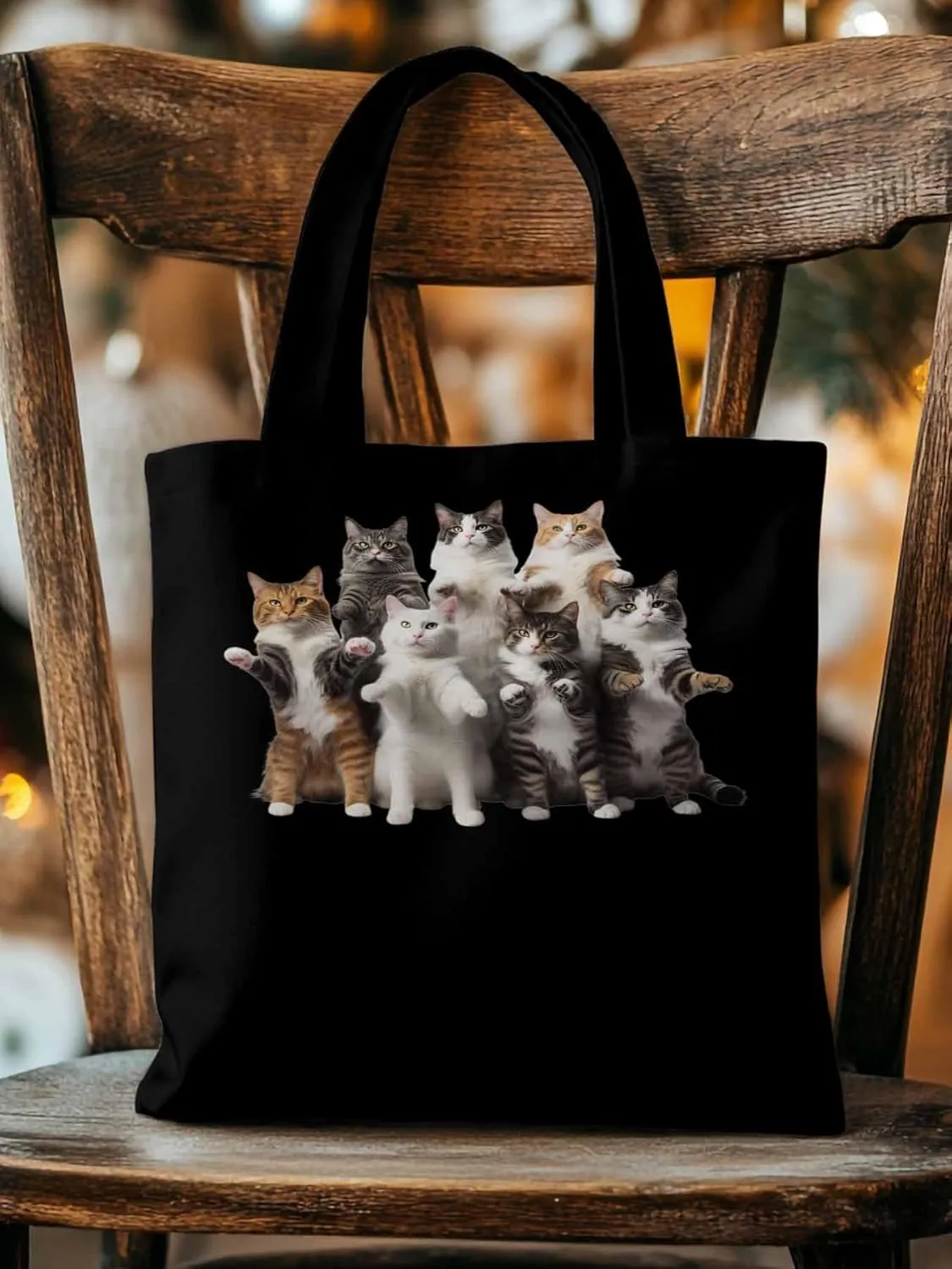 Canvas Tote Bag, Animals Print Aesthetic Canvas Tote Handbags for Women Shoulder Bag Stand Cat