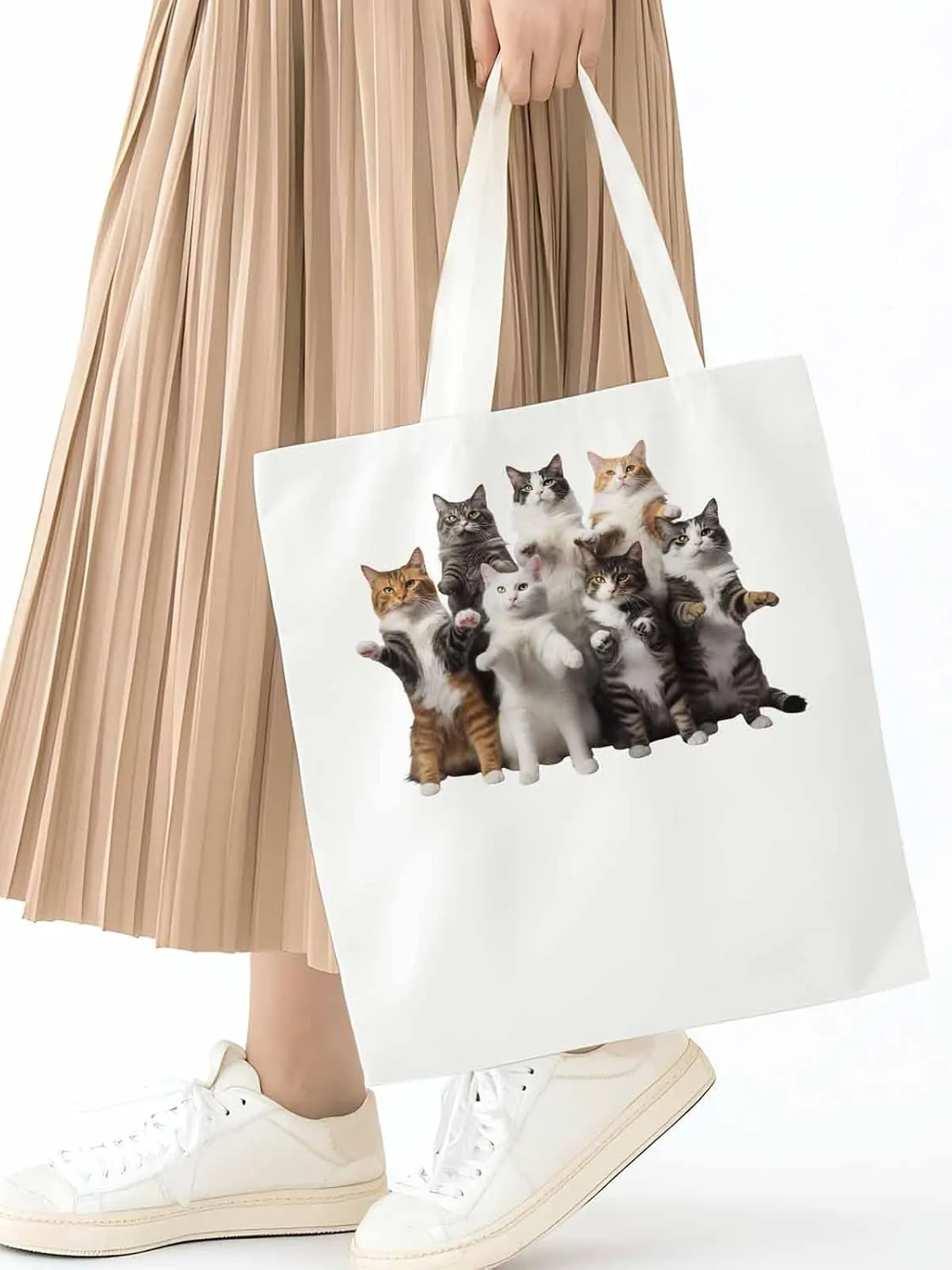 Canvas Tote Bag, Animals Print Aesthetic Canvas Tote Handbags for Women Shoulder Bag Stand Cat
