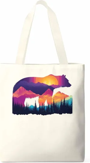 Canvas Tote Bag, Bear Mountain Abstract Mountain Forest Aesthetic Canvas Tote Handbags for Women Shoulder Bag