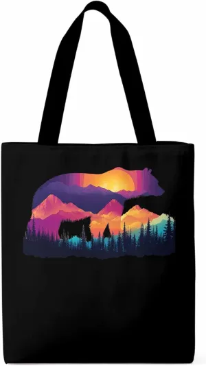 Canvas Tote Bag, Bear Mountain Abstract Mountain Forest Aesthetic Canvas Tote Handbags for Women Shoulder Bag