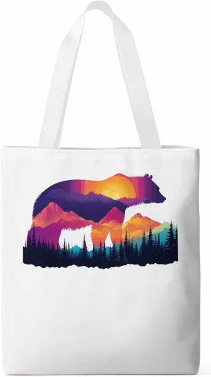 Canvas Tote Bag, Bear Mountain Abstract Mountain Forest Aesthetic Canvas Tote Handbags for Women Shoulder Bag