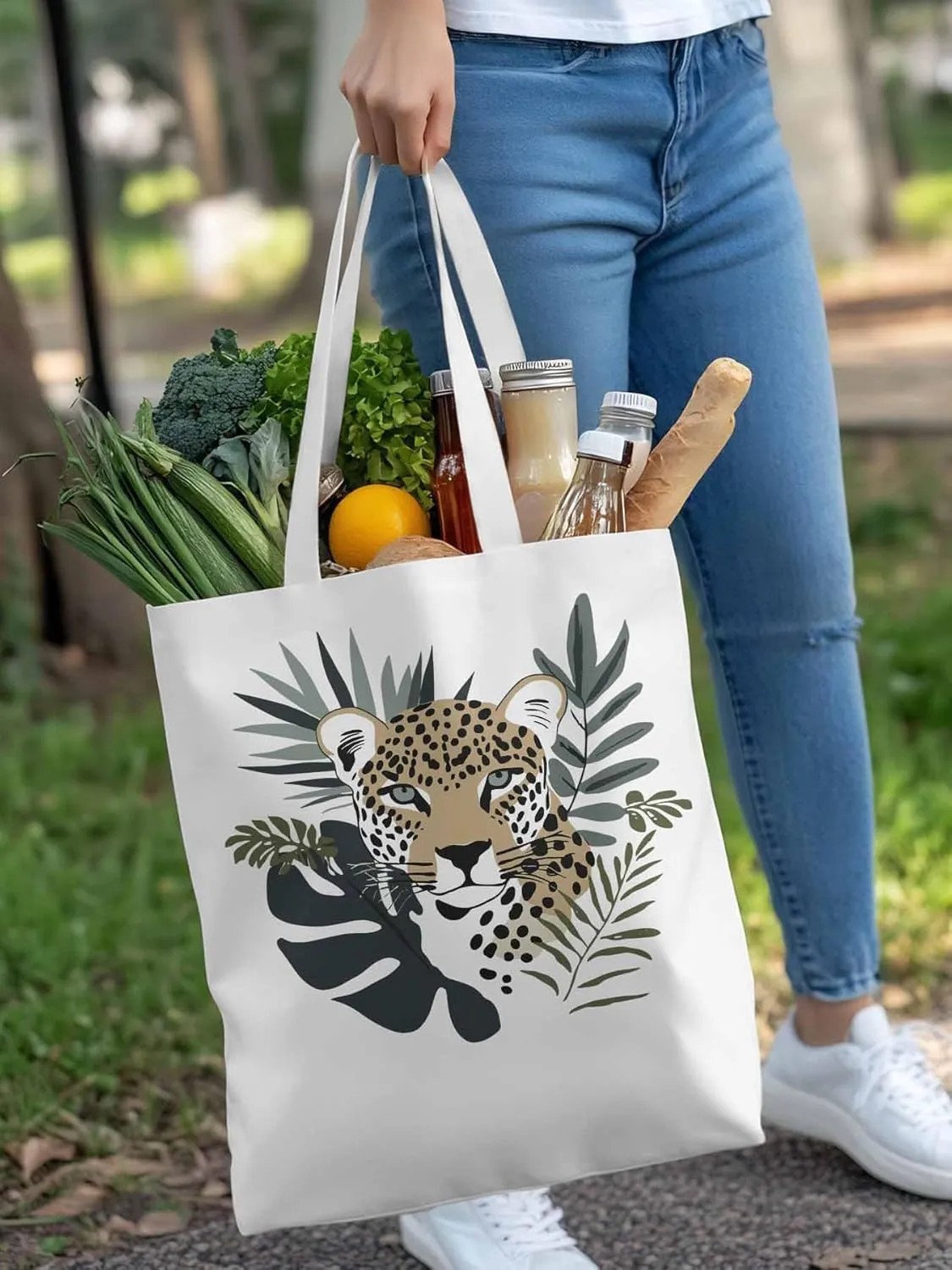 Canvas Tote Bag, Bohemia Tropical Jaguars Aesthetic Canvas Tote Handbags for Women Shoulder Bag,