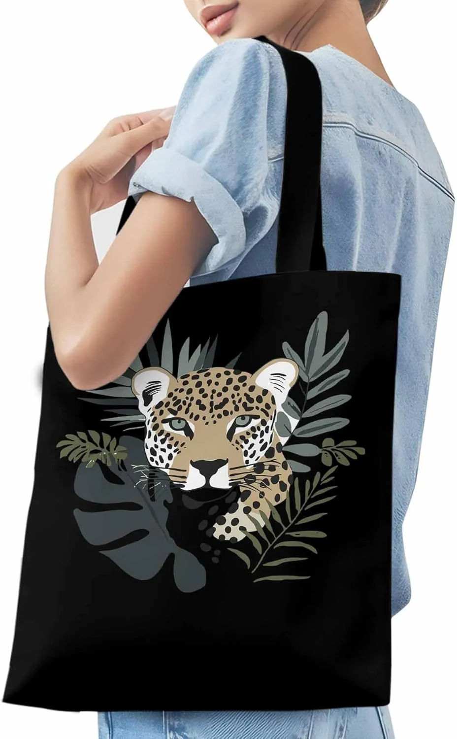 Canvas Tote Bag, Bohemia Tropical Jaguars Aesthetic Canvas Tote Handbags for Women Shoulder Bag,