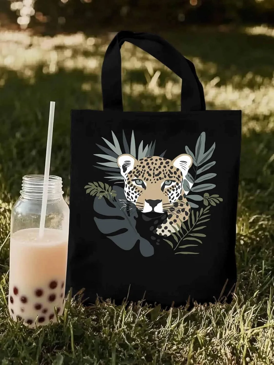 Canvas Tote Bag, Bohemia Tropical Jaguars Aesthetic Canvas Tote Handbags for Women Shoulder Bag,
