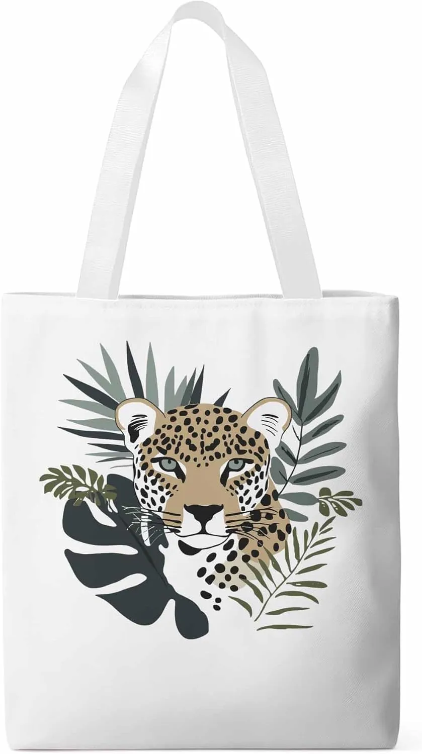 Canvas Tote Bag, Bohemia Tropical Jaguars Aesthetic Canvas Tote Handbags for Women Shoulder Bag,