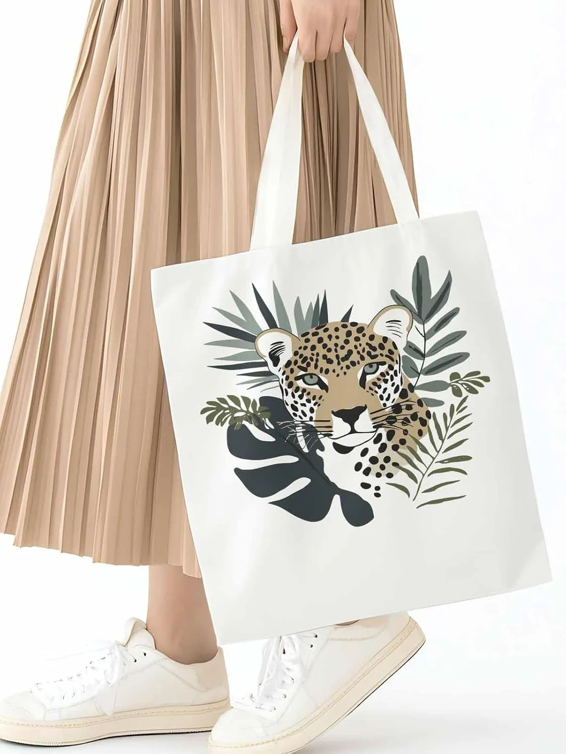 Canvas Tote Bag, Bohemia Tropical Jaguars Aesthetic Canvas Tote Handbags for Women Shoulder Bag,