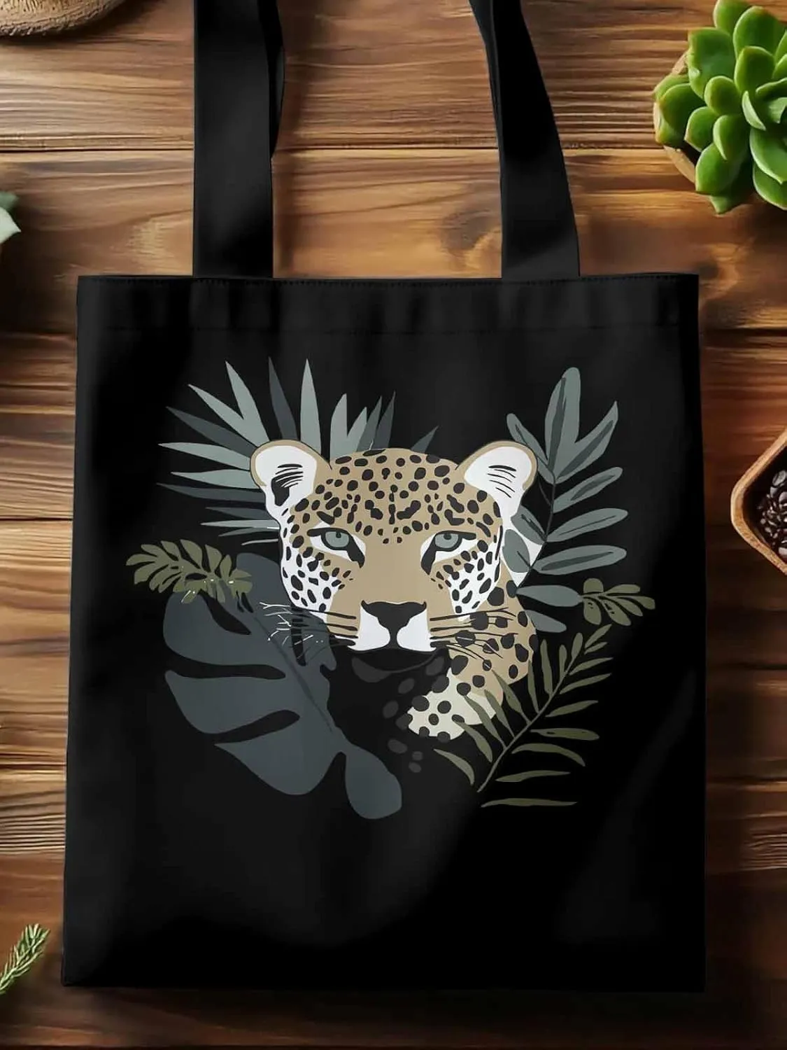 Canvas Tote Bag, Bohemia Tropical Jaguars Aesthetic Canvas Tote Handbags for Women Shoulder Bag,