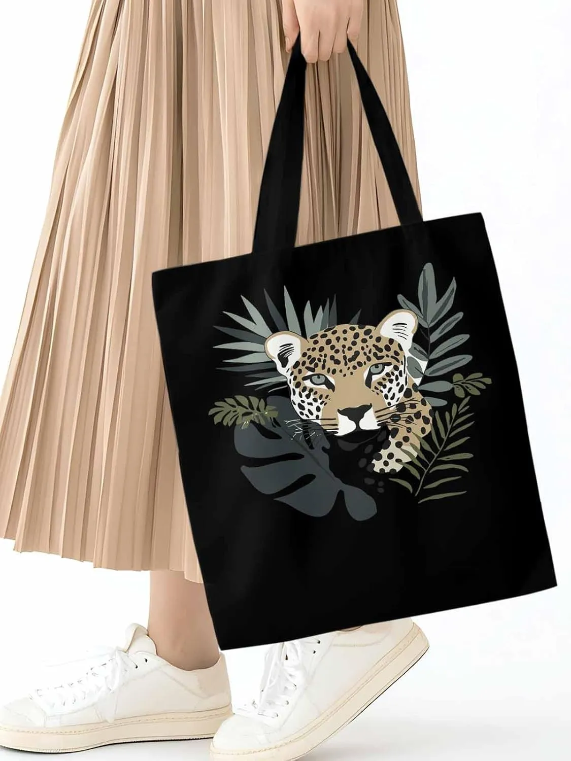 Canvas Tote Bag, Bohemia Tropical Jaguars Aesthetic Canvas Tote Handbags for Women Shoulder Bag,