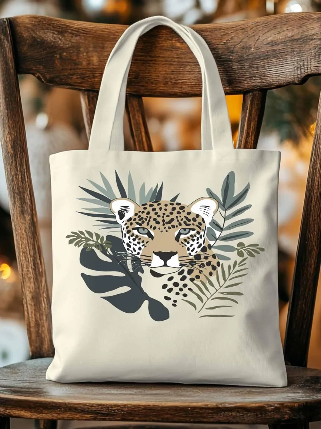 Canvas Tote Bag, Bohemia Tropical Jaguars Aesthetic Canvas Tote Handbags for Women Shoulder Bag,
